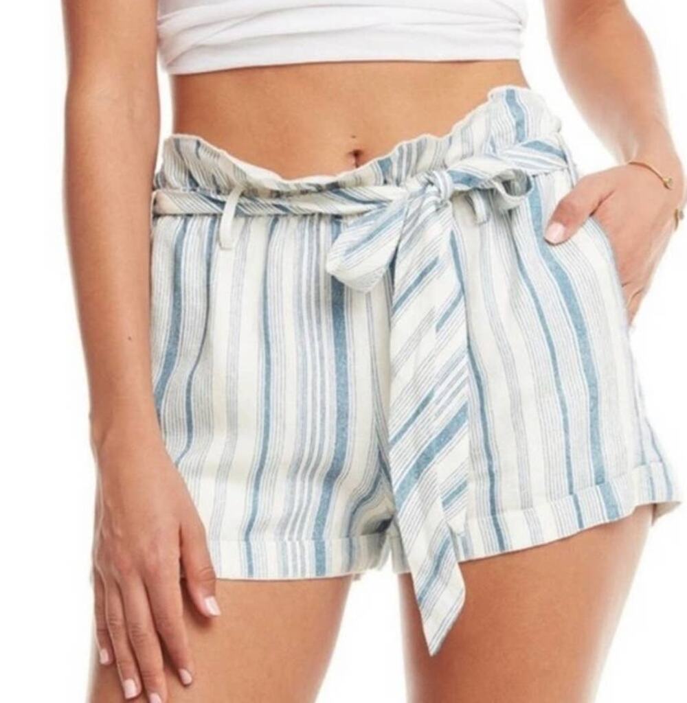 Chaser Paper Bag Waist Blue and White Stripe Shorts - M